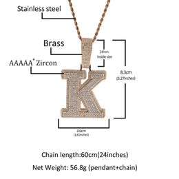 Punk Vintage Silver Gold A-Z Letter Necklace Pendant For Women Men Hip Hop Bling Iced Out CZ Zircon Custom Men's Pendant Necklace 24 Inch Stainless Steel Chain