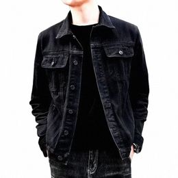 jeans Coat for Men Wide Shoulders Cargo Denim Jackets Man Black Size L Loose Designer Large Cowboy Vintage Branded Free Ship 05tq#
