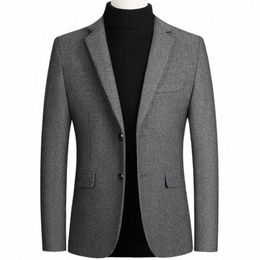 Grey Busin Formal Woollen Blazer Jacket Male Single Breasted Slim Fit Mens Cmere Blazers Casual Warm Suit Jacket Coat M2ru#