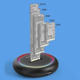 Enclosure USB C HDD Docking Station M.2 Caddy Box Base Adapter SATA/NVMe SSD Dual Protocol RGB Lamp Solid State Mobile Hard Disc Enclosure