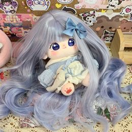 Party Supplies Real picture of 20cm cotton doll haze blue Long hair curled wig high temperature wigs long curled wig cover for 33-36cm head circle cosplay