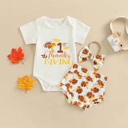 Clothing Sets FOCUSNORM 3pcs Infant Baby Girls Thanksgiving Day Clothes Turkey Letters Print Short Sleeve Romper Shorts And Headband