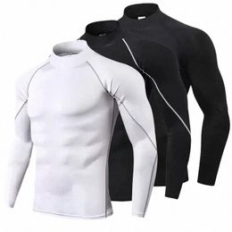 turtleneck Compri Gym Lg Sleeve Shirt Workout T Shirt Men Bodybuilding Tight Clothing Fitn Mens Sports Tee Shirt P0OI#