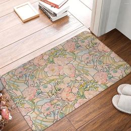 Carpets Alfonse Mucha Bath Non-Slip Carpet Pink Floral Pattern Flannel Mat Welcome Doormat Floor Decor Rug