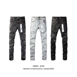 Purple Designer Slim Mens Pants Drip Stacked European Skinny Motorcycle Embroidery Ripped Trend Trousers Drill Jeans