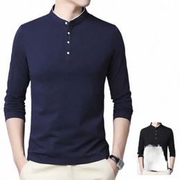 men's Fi Lg sleeved POLO Shirt Casual Cott Breathable Top Stand up Collar Korean Comfortable T-shirt Top u81B#