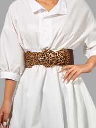 Selling Brand Personality Pin Buckle Suede Elastic Wide Waist Sexy Wild Leopard Decorative Belt Female Outer Dress 240327