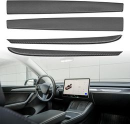 lossy Carbon Fibre Pattern ABS Material Dashboard Cover Dash Wrap Door Trim Cap Interior Decoration Wrap Kit Compatible with Tesla Model 3