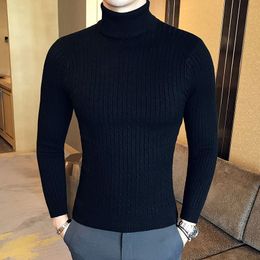 Men Luxury High Neck Thick Sweaters Turtleneck Man Sweater Slim Fit Pullover Knitwear Male Double collar 003