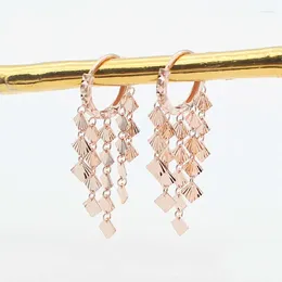 Dangle Earrings 585 Purple Gold Plated 14K Rose Dazzling Shiny Rhomb Tassels For Women Exquisite Ear Buckle Classic Jewellery