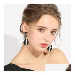Dangle & Chandelier Trendy Simple Round Black White Fringe Drop Earrings For Women Long Acrylic Stripe Tassel Statement Fashion Jewel Dhuwk
