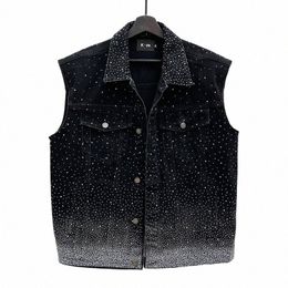 pfhq Fi Casual Hot Drill Denim Vest For Men New Patchwork Men's Single Breasted Sleevel Jackets Summer 2023 Tide 21F3661 C2G3#