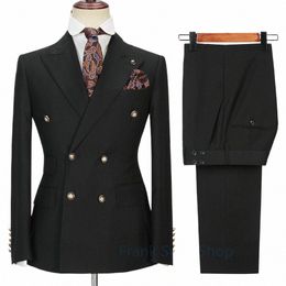 black Men Suits 2 Pieces Set Fi New Men's Casual Boutique Busin Formal Wedding Groom Suit Coat Blazer Trousers 2024 e6jM#