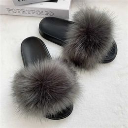 Slippers Artificial fur slider womens soft ome fluffy sandals casual flip winter warm flat Soes Plus size 36-45 H240326YZ7K