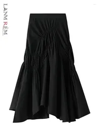 Skirts LANMREM Irregular Women High Waist Fold Stitching Female Party Clothing 2024 Spring Summer Black White Color 2DA3542