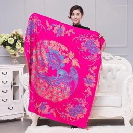 Scarves Retro Scarf Oversized Cashmere-like Tassel Printing Square Cape Thick Warm All-match Fashion Blanket Autumn Winter Poncho Capes