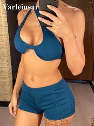 Women's Swimwear Ribbed Underwired Shorts Female Swimsuit High Waist Bikini Women Two-pieces Set Bather Bathing Suit Swim V4372