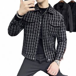 2022 Autumn Winter Lapel Leather Jacket Men's Slim Fit lattice Thickened Warm Coat Short Streetwear Casual Busin Overcoat W5DW#