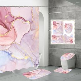 Shower Curtains Pink Marble Curtain Set Non-slip Mat Toilet Abstract Jade Texture Gold Striped Decoration