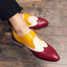 Casual Shoes Large Size Contrast Colour Men Loafers Pointed Toe Dress Leather Oxford For Formal Marriage Wedding