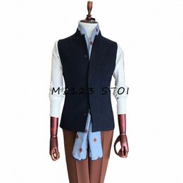 mens Suit Vest Lapel Neck Wool Brown Waistcoat Casual Formal Double-breasted Busin Slim Fit Vest Groomman For Wedding B8VL#