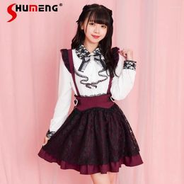 Skirts SC Summer Cute Suspender Skirt Woman 2024 Early Autumn Sweet Ladies Japanese Style Fashion Bandage Lace Short Strap