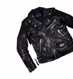 free ship.Classic motor Rider leather jacket.Luxury vintage style tanned sheepskin coat. thick leather cloth.Brand x9AO#