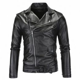 mens Leather Jackets 2024 New White Black Casual Lapel Slim Fit Diagal Zipper Motorcycle PU Leather Jacket Coat Mens Clothing d34C#