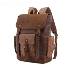 Backpack Wax Oil Canvas Cow Leather Backpacks Unisex Waterproof Rucksacks 14 Inch Laptops Daypacks Large Capacity Vintage Mochilas