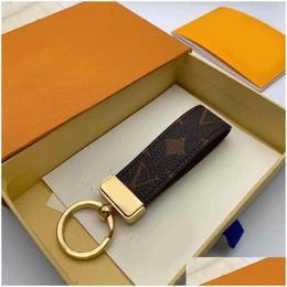 Keychains & Lanyards Gold Plated Key Chain Blue Pink Designer Keychain Dragonne Leather Buckle Portachiavi Uni Grace Luxury Wallet Ba Otjkh