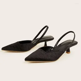 Dress Shoes 2024 Spring Fashion Women 3cm High Heels Black Satin Sandals Lady Slingback Mules Low Heel Design Slippers