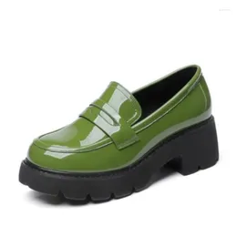 Dress Shoes Loafers Women Genuine Leather Spring Platform Size British Style Fashion Green School