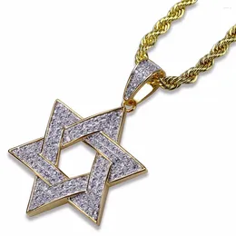 Pendant Necklaces Hip Hop Bling Out Full Rhinestone Gold Colour Stainless Steel Hexagram Jewish Star Of David Pendants Men Jewellery