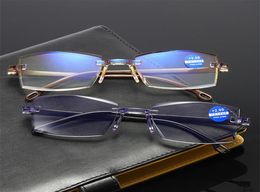 Men rimless reading glasses bifocal far near anti blue light magnification women presbyopic glasses253y2539806