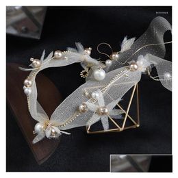 Other Hair Jewelry White Crepe Luxury Big Pearl Handmade Headbands Gold Soft Yarn Band Bridal Headdress Drop Delivery Hairjewelry Ottw1