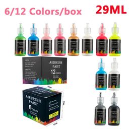 29ml DIY Airbrush Nail Art 6/12PCS Inks Acrylic Paint Ink Set Women Combo Pigments for Spray Art Nail Stencils Painting Tools 240321