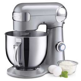 Cuisinart Yali Style Mixer, 12 Speeds, 5.5 Quart Mixing Bowl, Chef's Egg Beater, Flat Paddle, Dough Hook and Splash Plate, with Tipping Port, Lining, SM-50BC,