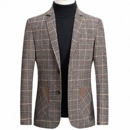 shenrun Men Blazer New Spring Autumn Busin Casual Check Suit Jacket Slim Fit Plaid Daily Life Work Single Breasted 2 Butts s1U3#