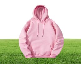 Fashion Pink Men Hoodies Hip Hop Streetwear Casual Hoodies Sweatshirts Elasticity Solid Color Fleece Thick Warm Threaded cuffs Y089769287