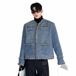 iefb Male Denim Silhouette Wide Shaped Jacket Handsome Men's Clothing Korean Style Luxury Casual Loose Spliced Outerwear 9C3002 G6Ze#