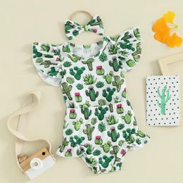 Clothing Sets Infant Baby Girls 3pcs Cactus Print Outfits Sleeve Romper With Ruffled Shorts And Heaband Summer Clothes Set