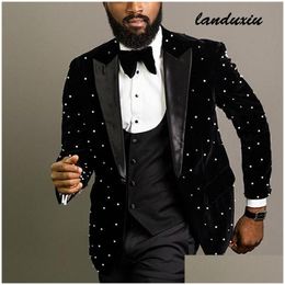 Men'S Suits & Blazers Mens Black White Polka Dots Veet Men Costume Homme Groom Tuxedos Wedding Slim Fit Party Blazer Landuxiu Drop De Dhelo