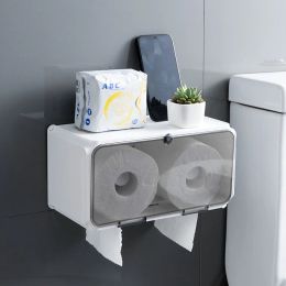 Holders Wall Mounted Toilet Paper Holder Waterproof Tray Roll Tube Toilet Paper Storage Box Tray Tissue Box Shelf Bathroom Accessories