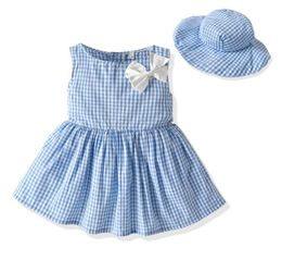 Summer Korean Girl Sleeveless Pure Colour Plaid Dress With Hat Children039s Seaside Holiday Birthday Party One Year Old Cute Dre1579308
