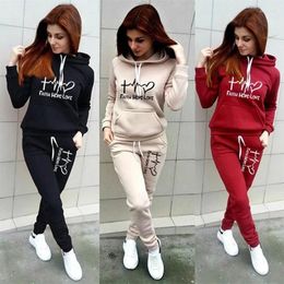 Women's Two Piece Pants FAITH HOPE LOVE Hoodie Pant Sets Sportswear Pullover Sweatshirts Sweatpants Jogging Female Tracksuit