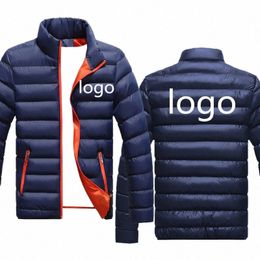 custom Your Logo Men's Puffy Jacket Windproof Zipper Lg Sleeve Coat Autumn Winter Outerwear Stand Collar 29rH#