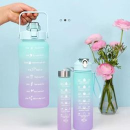 Water Bottles 3pcs Set Gym With Time Graduated Space Cup High Capacity Portable Plastic Cups Outdoor Travel Bottle