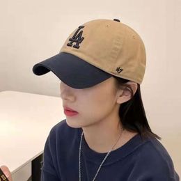 Yunxin Baseball Hat Women's Number 47 Khakiカジュアルソフトトップ大型の大きな刺繍舌帽子湾曲したイーブ