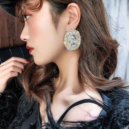 Dangle Earrings Geometric Full Rhinestones Stud Shine Oversize Round Crystal For Women Weddings Party Jewellery Gift