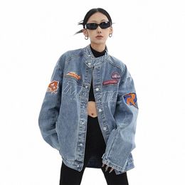 letter Embroidery Denim Jacket Man Woman Hip Hop Wed Retro Cowboy Coats Spring Autumn Stand Collar Casual Varsity Jackets New q7Gx#